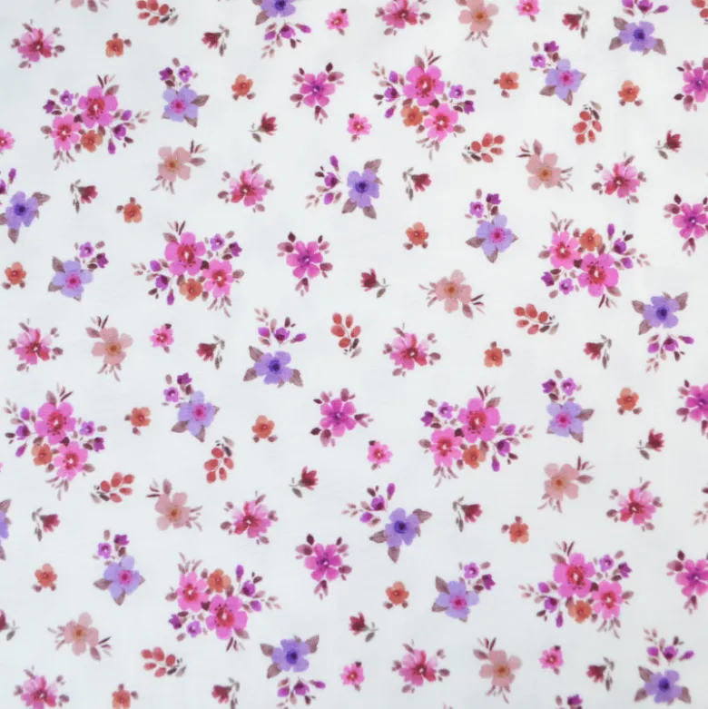 Jersey fleurs Léa fuchsia et parme fond blanc cassé – Poppy Fabrics - OEKO TEX
