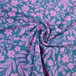 Jersey fleurs roses fond pétrole – Poppy Fabrics - OEKO TEX