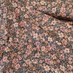 Jersey fleurs vieux rose et beige fond marron – Poppy Fabrics - OEKO TEX