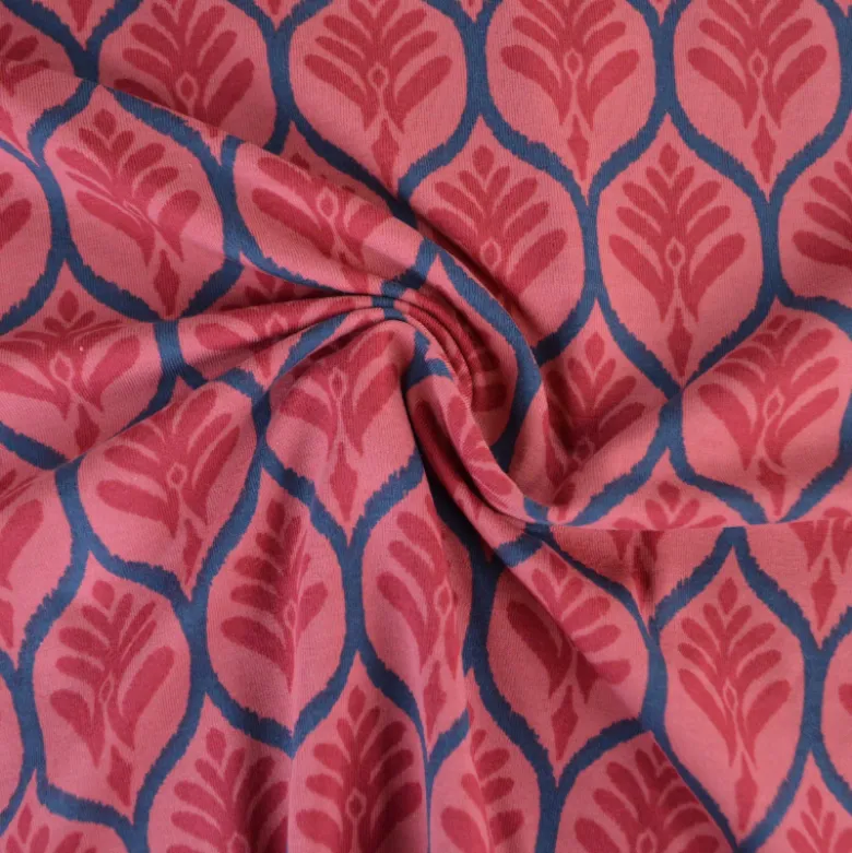 Jersey graphique ornements vieux rose – Poppy Fabrics - OEKO TEX