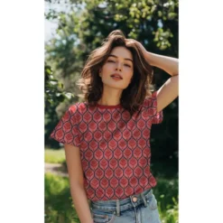 Jersey graphique ornements vieux rose – Poppy Fabrics - OEKO TEX