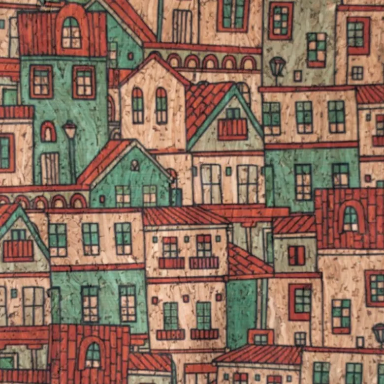 Liège naturel motif maison Urban Cork - katia fabrics
