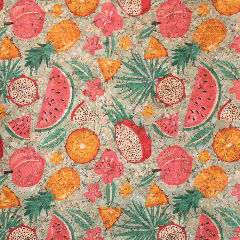 Liège naturel motifs fruits Gold Cork - katia fabrics