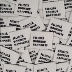Lot de 5 étiquettes tissées - Félicita, bonheur, happiness - Ikatee