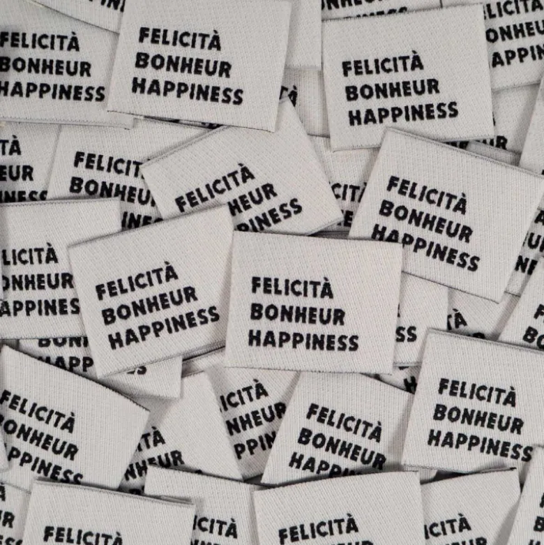 Lot de 5 étiquettes tissées - Félicita, bonheur, happiness - Ikatee