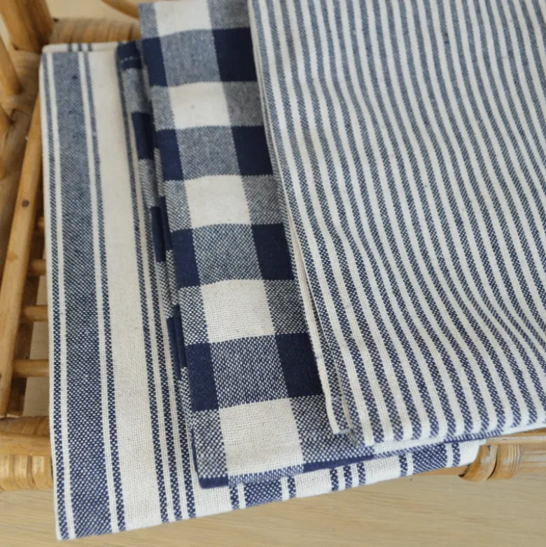 Lot de 3 torchons de cuisine Vichy et rayures Indigo & naturel