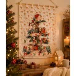 Panneau calendrier de l’Avent à coudre – Maison de Noël féerique