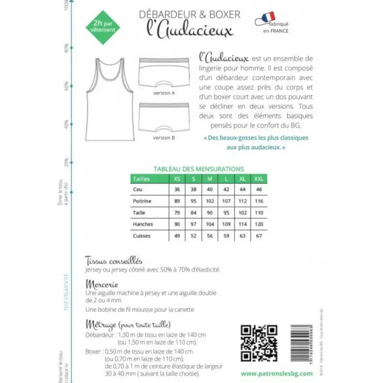 Patron boxer & débardeur pour homme - l'Audacieux - les BG