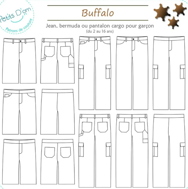 Patron Buffalo - jean ou cargo du 2 au 16 ans - Petits D'om