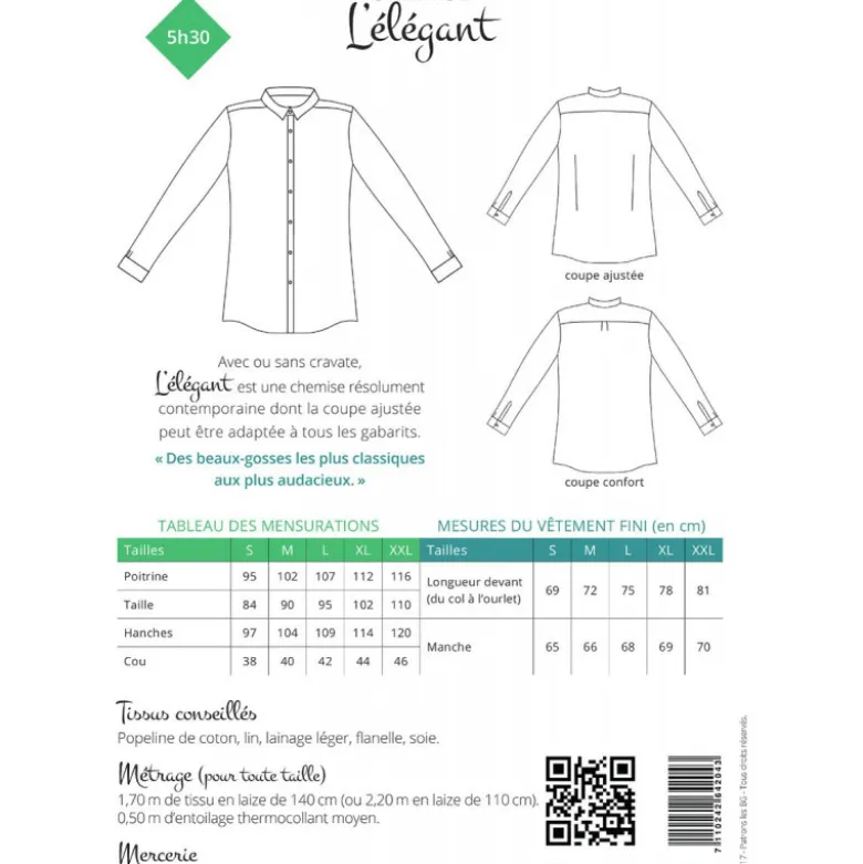 Patron chemise pour homme - l'élégant - les BG