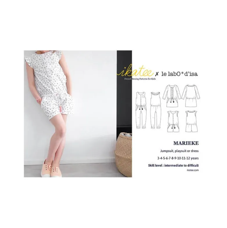 Patron Combi-short, combi pantalon ou robe MARIEKE by Ikatee pour fille du 3 au 12 ans