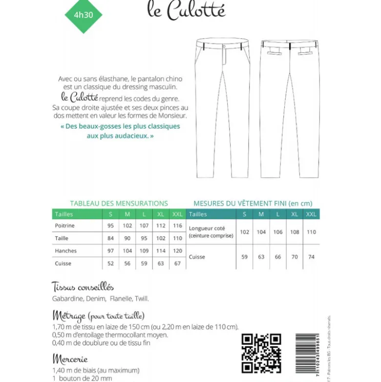 Patron pantalon Chino pour homme - le culotté - les BG