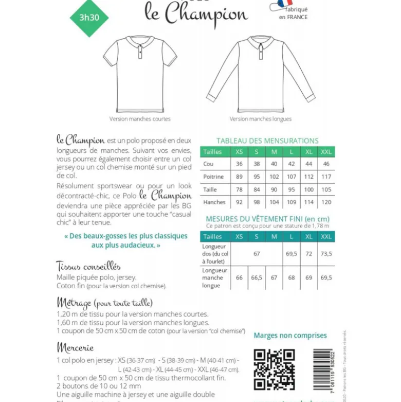 Patron Polo pour homme - le Champion - les BG