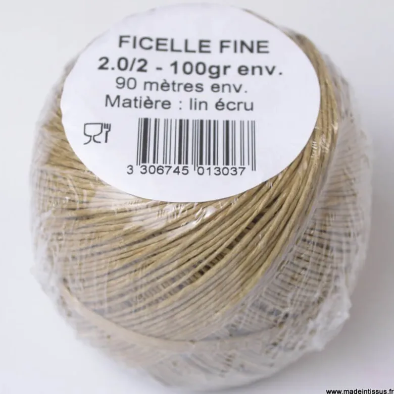 Pelote de ficelle contact alimentaire 1mm en Lin écru - 90mètres