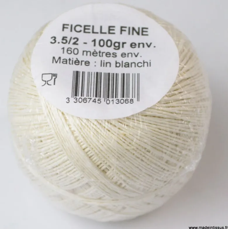 Pelote de ficelle contact alimentaire 0.8mm en Lin blanchi - 160mètres