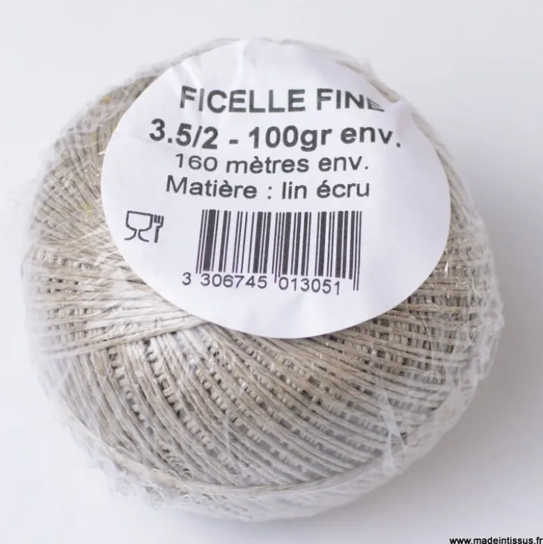 Pelote de ficelle contact alimentaire 0.8mm en Lin écru - 160mètres