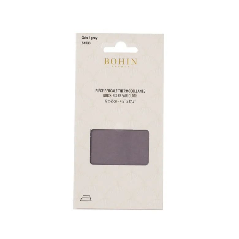 Pièce Percale thermocollante de réparation Gris 12 x 45cm - Bohin