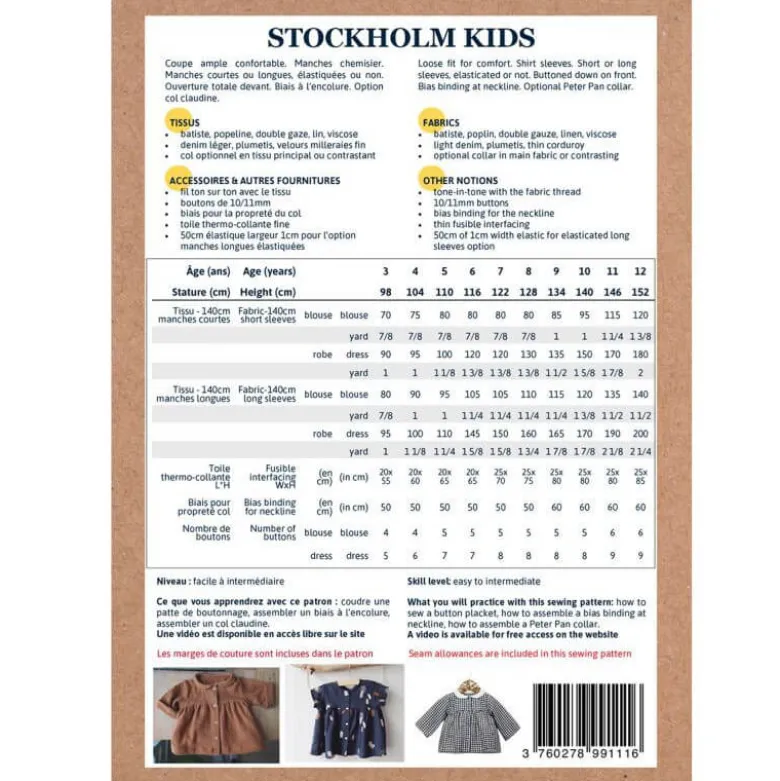 Pochette patron Blouse - Robe Stockholm pour fille by Ikatee