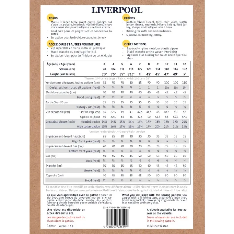 Pochette patron Sweat Liverpool by Ikatee - du 3 au 12 ans