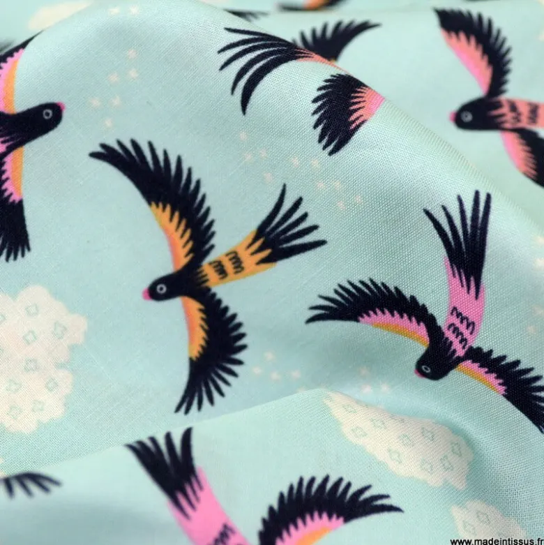 Popeline Bio coton CLOUD9 - Parrot Play - Collection Tropical Garden - OEKO TEX