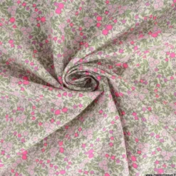 Popeline Bio & OEKO TEX motifs fleurs rose fluo