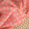 Popeline Bio & OEKO TEX motifs fleurs block print fond rose