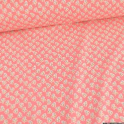 Popeline Bio & OEKO TEX motifs fleurs block print fond rose