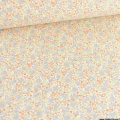 Popeline Bio & OEKO TEX motifs fleurs orange fluo