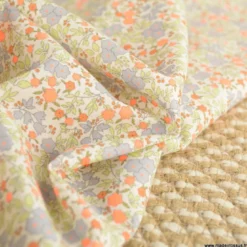 Popeline Bio & OEKO TEX motifs fleurs orange fluo
