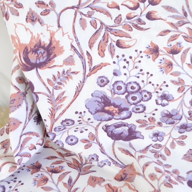 Popeline de coton Althéa – Fleurs botaniques parme & terracotta - OEKO TEX