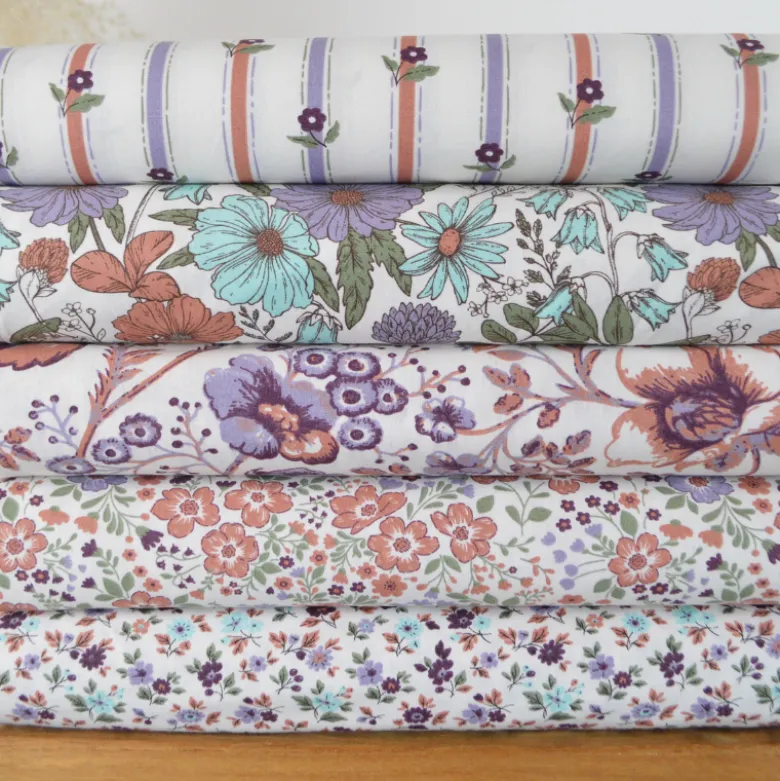 Popeline de coton Isaroa – Fleurs botaniques parme & violet - OEKO TEX