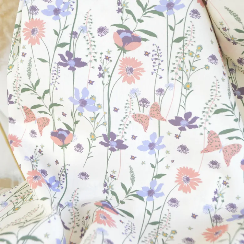 Popeline de coton Isaroa – Fleurs botaniques parme & violet - OEKO TEX