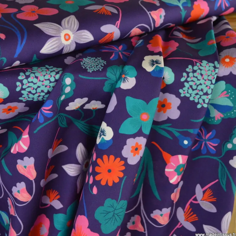 Popeline de coton Meadow Flower dark purple - Nerida Hansen