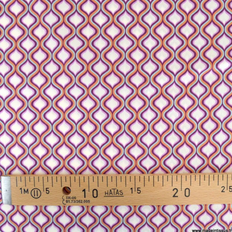 Popeline de coton motif géométrique losange Aubergine et lilas - OEKO TEX