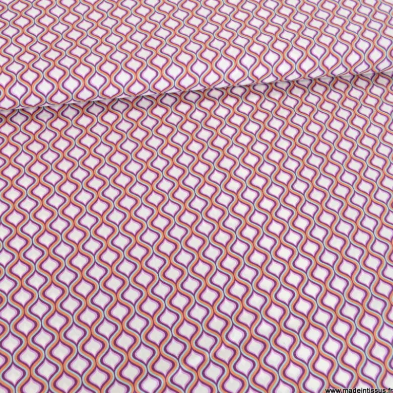 Popeline de coton motif géométrique losange Aubergine et lilas - OEKO TEX