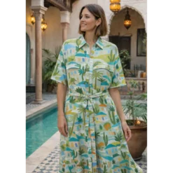 Popeline de viscose motif méditerranéen – Petrole et vert