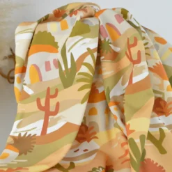 Popeline de viscose motif méditerranéen – terracotta, ocre et vert
