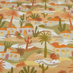 Popeline de viscose motif méditerranéen – terracotta, ocre et vert