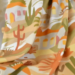 Popeline de viscose motif méditerranéen – terracotta, ocre et vert