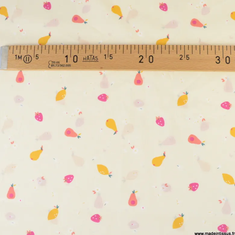 Popeline Frutas motif fruits fond jaune - OEKO TEX