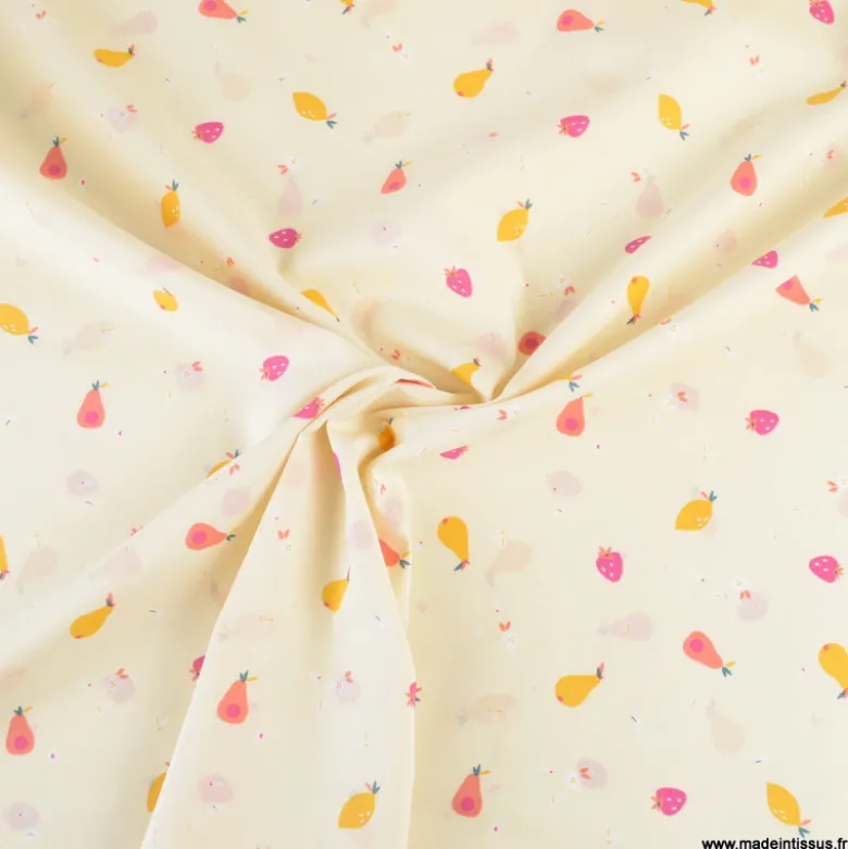 Popeline Frutas motif fruits fond jaune - OEKO TEX