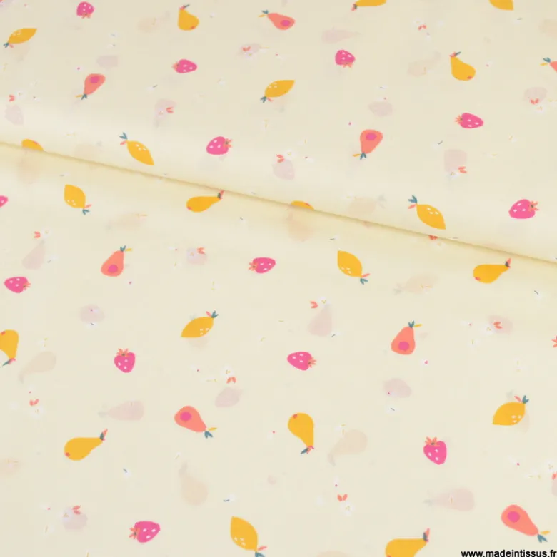 Popeline Frutas motif fruits fond jaune - OEKO TEX