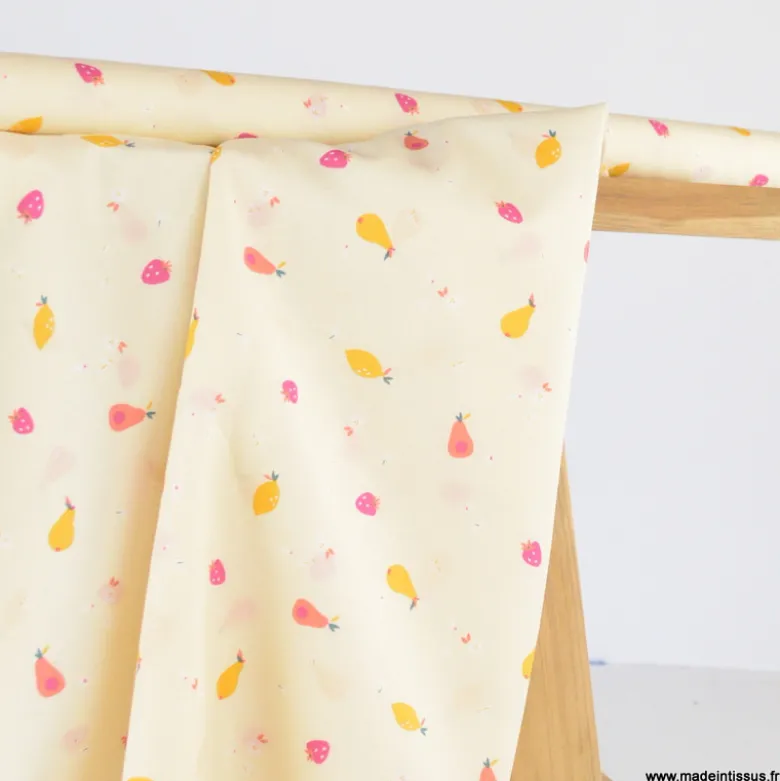 Popeline Frutas motif fruits fond jaune - OEKO TEX