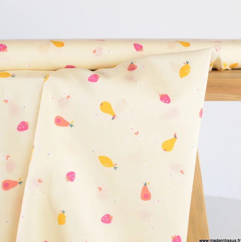 Popeline Frutas motif fruits fond jaune - OEKO TEX