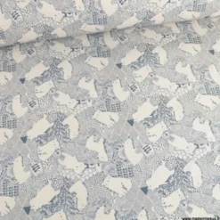 Popeline Grizzly motif ours fond Blanc - OEKO TEX