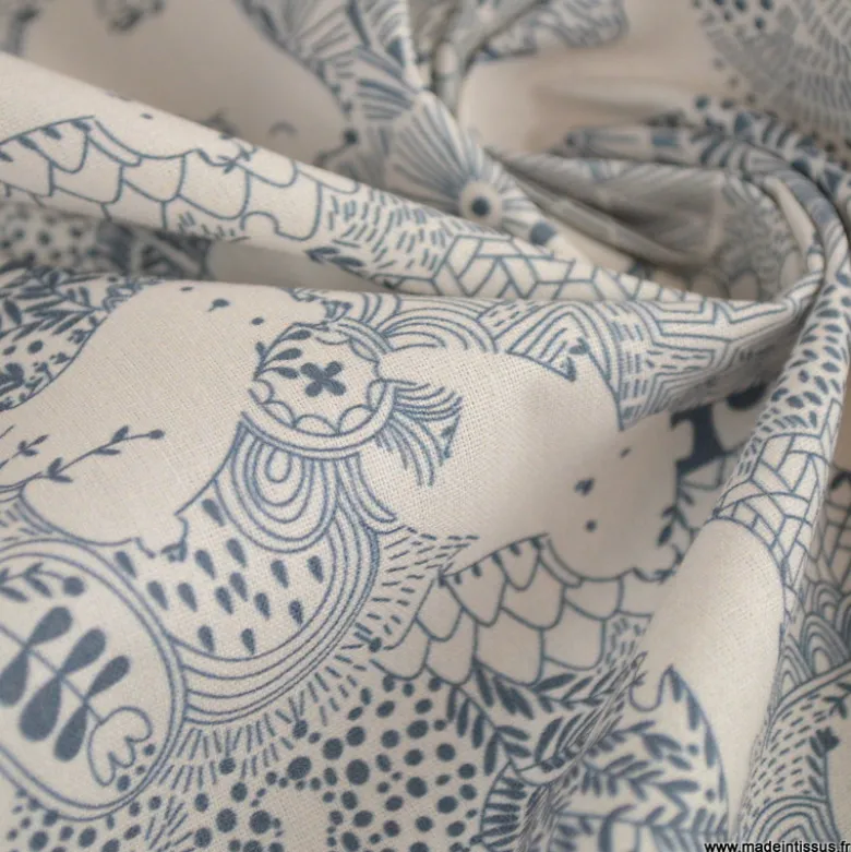 Popeline Grizzly motif ours fond Blanc - OEKO TEX