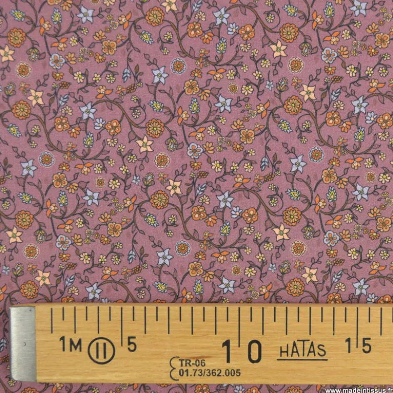 Popeline Lison style Liberty à motifs fleurs vieux rose - OEKO TEX