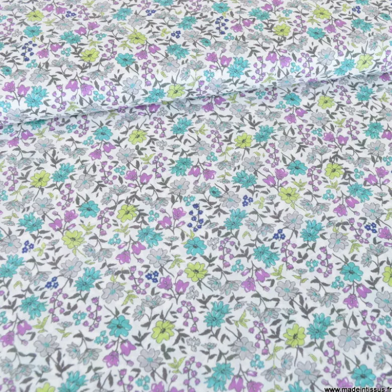 Popeline Litchi style Liberty coloris bleu et parme - OEKO TEX