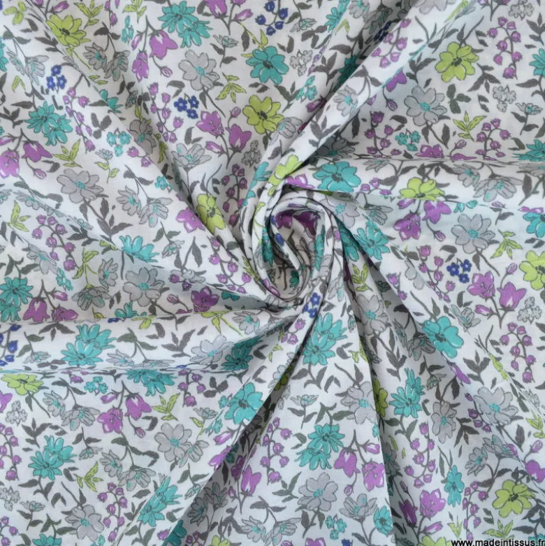 Popeline Litchi style Liberty coloris bleu et parme - OEKO TEX