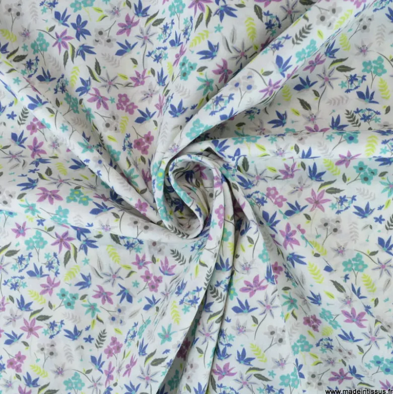 Popeline Paula style Liberty coloris bleu et parme - OEKO TEX